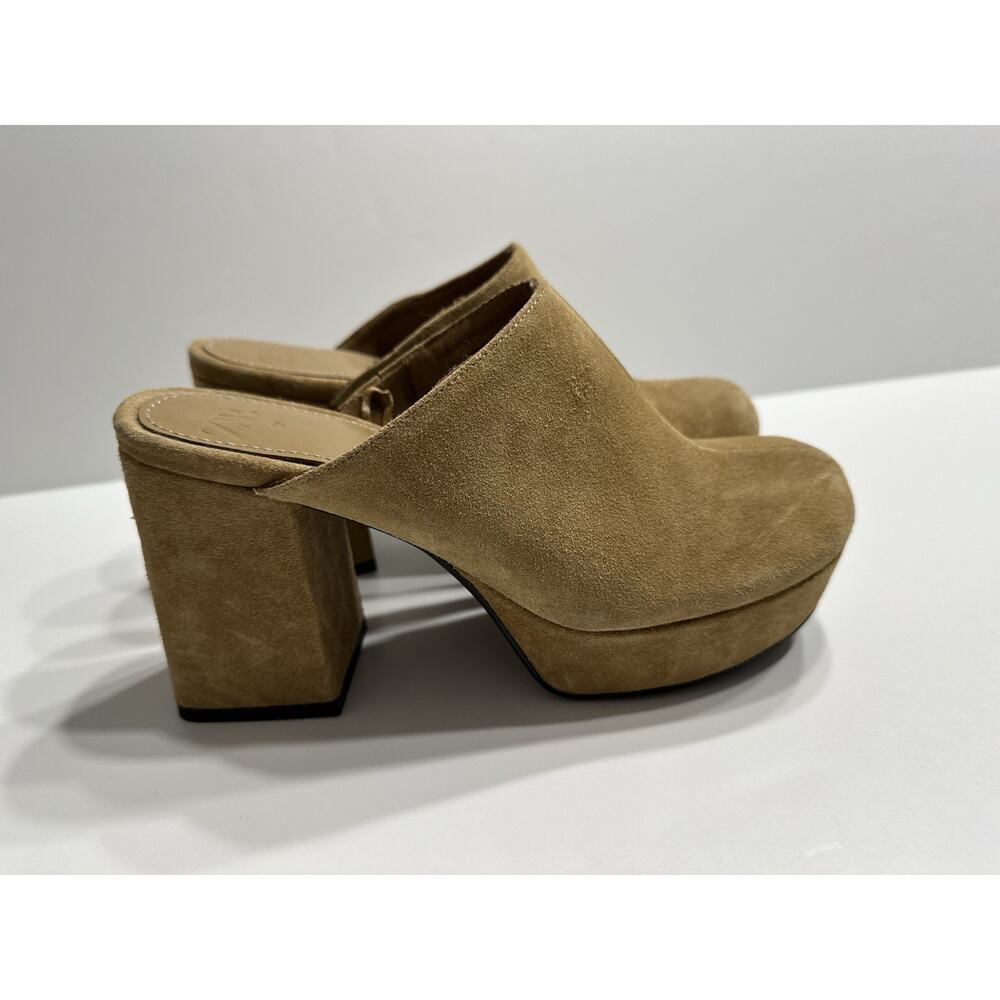 Zara Tan Suede Block Heel Mules